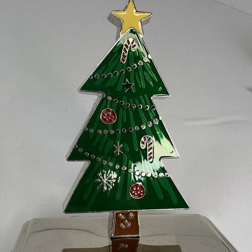 Unbranded Christmas Tree Stocking Holder Unisex OS Silver Green Excellent Metal